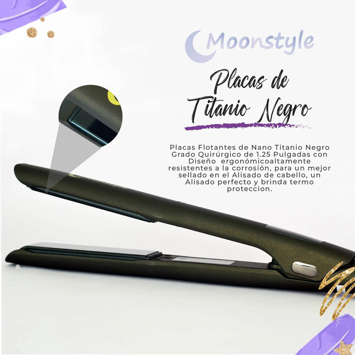 Plancha Moonstyle Nano Titanium 1.25 Lcd 110/240v Alaciados