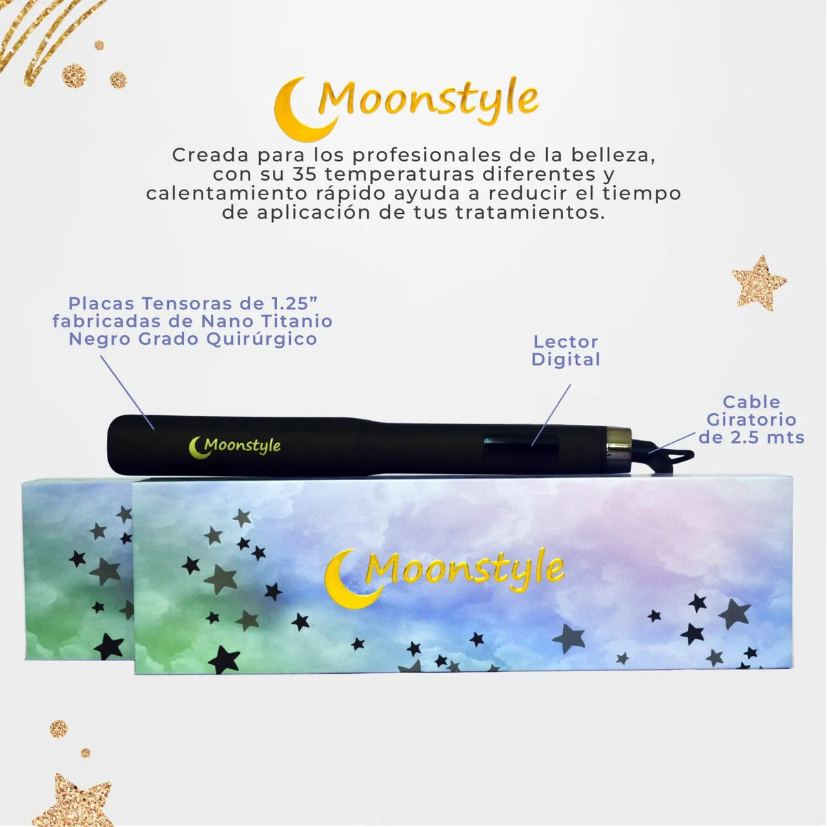 Plancha Moonstyle Nano Titanium 1.25 Lcd 110/240v Alaciados
